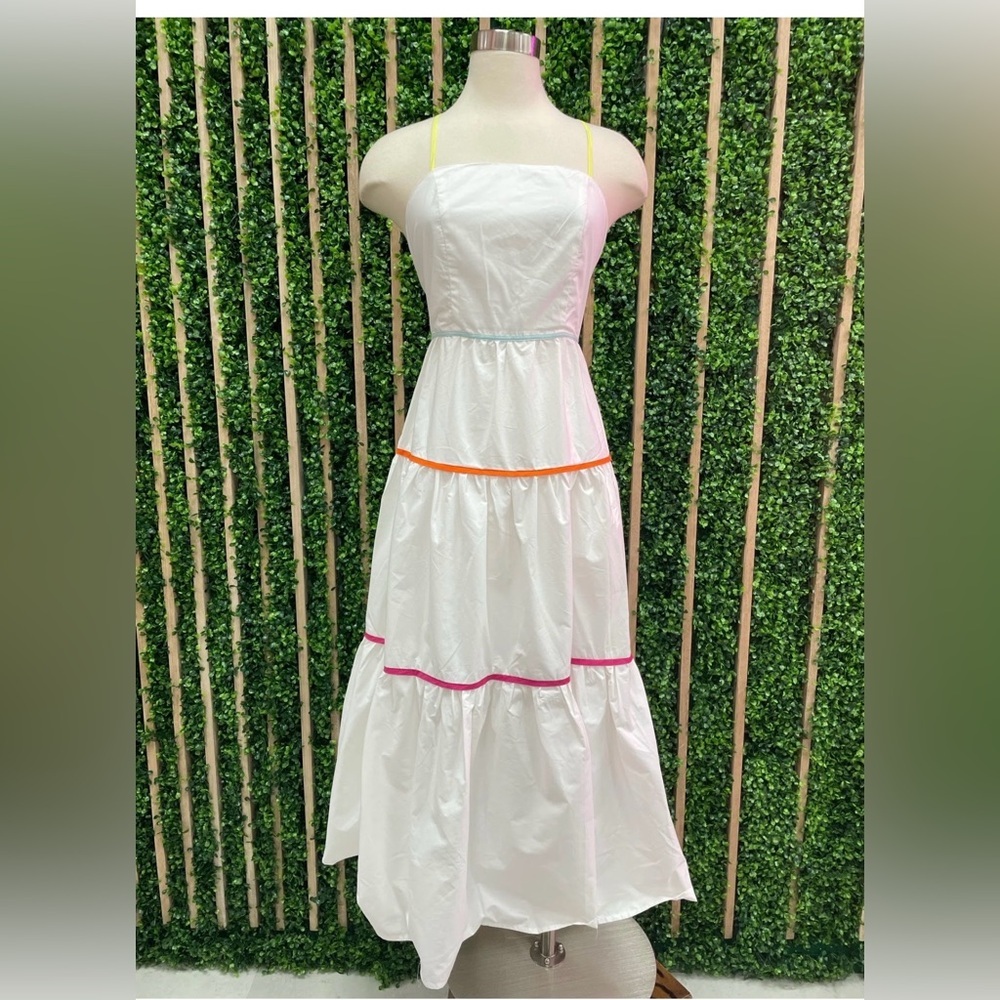 Aakaa White Dress with Lime Accents